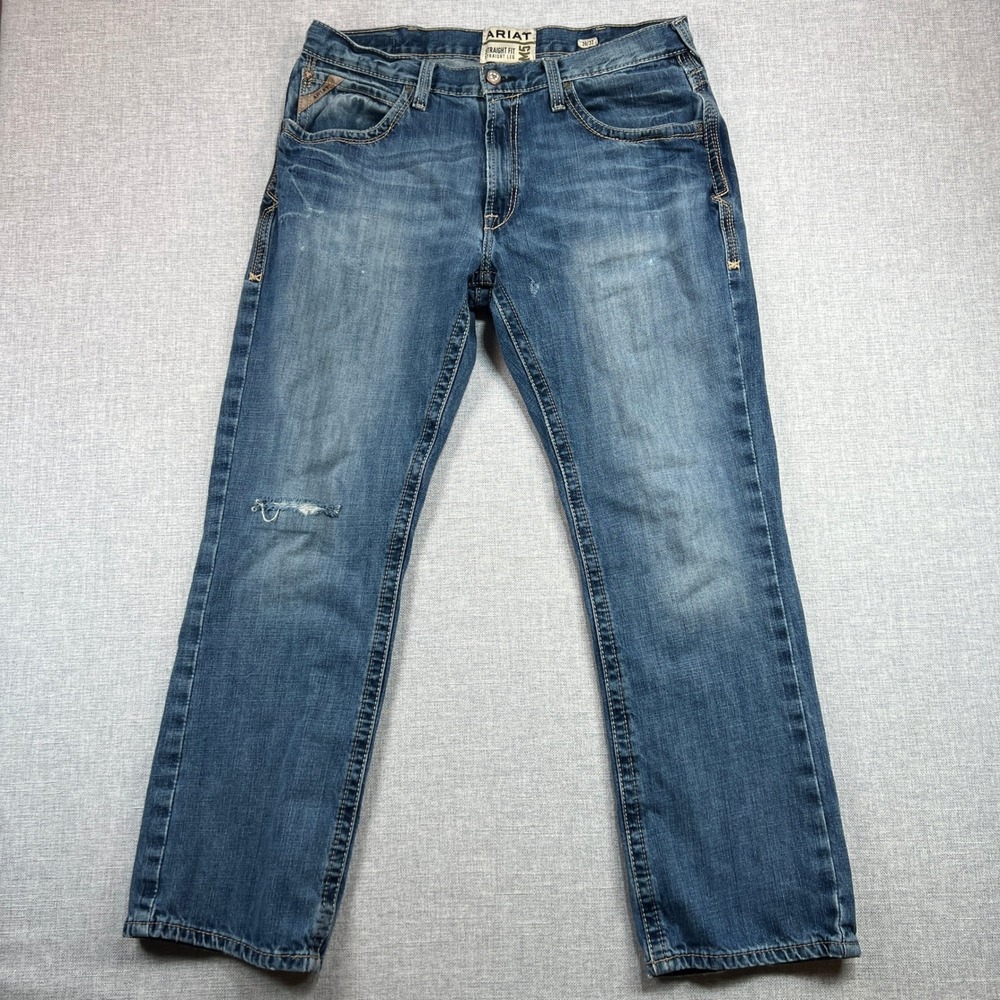 Ariat M5 Boundary Straight Leg Jeans Mens 36x31 Distressed Denim Blue Western